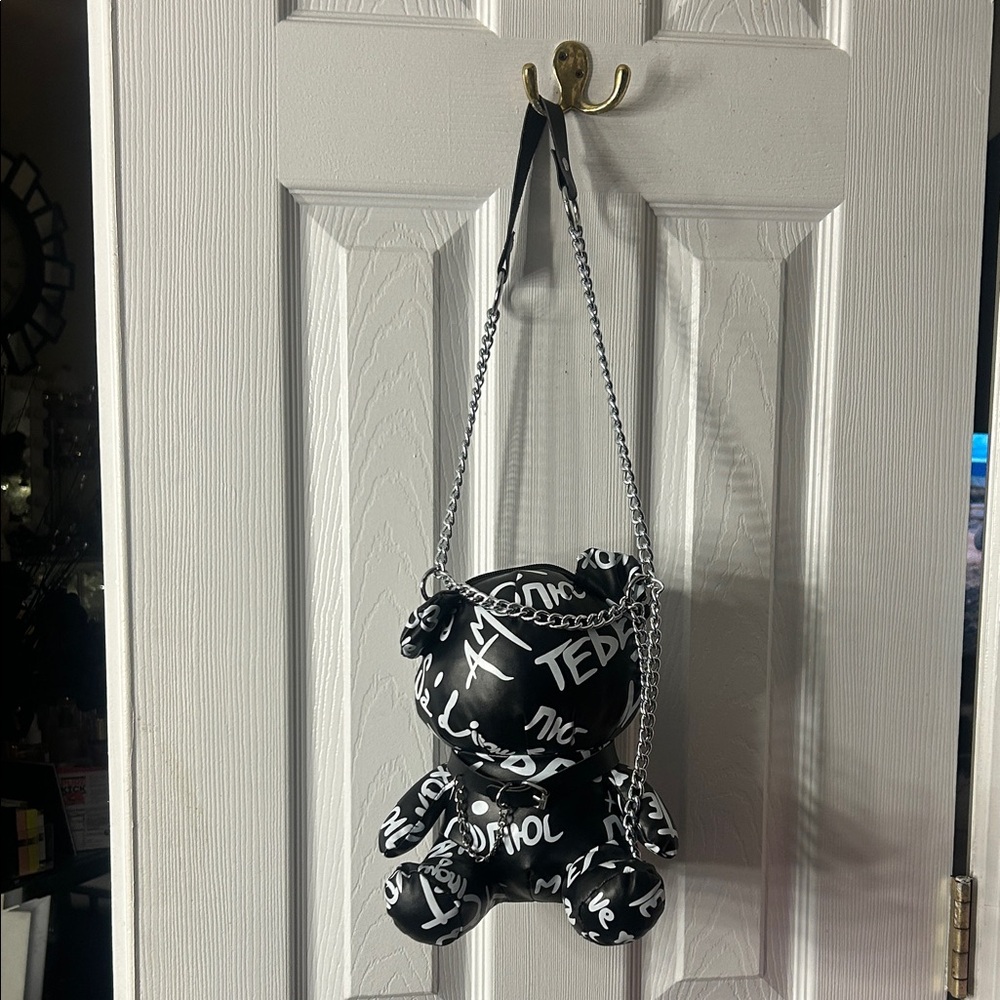 Black and White Teddy Bear Shoulder Bag